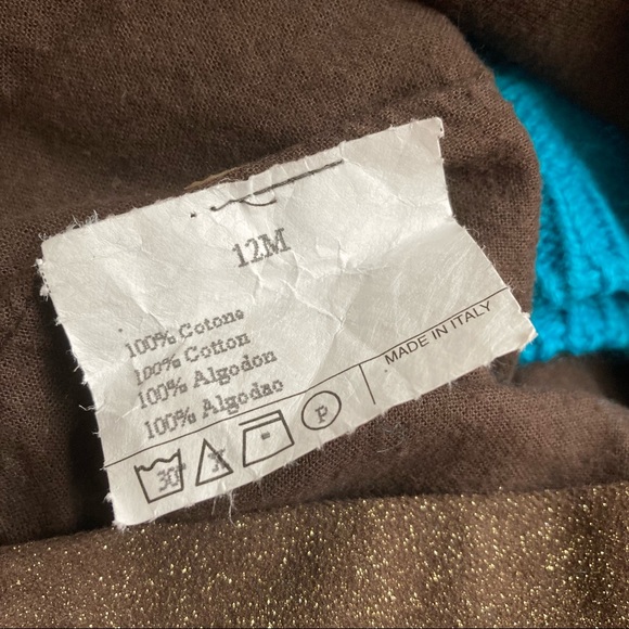 NWT Italian Brown Jumper Dress Blue Fringe Chunky Sweater Set Girls Sz 12 Months - Picture 7 of 7